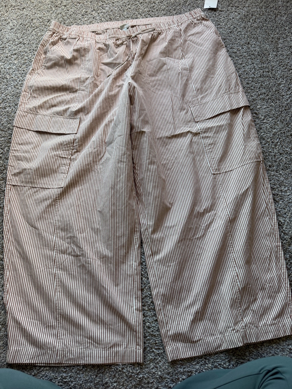 a new day Striped Tan & White Wide-Leg Cargo Pants